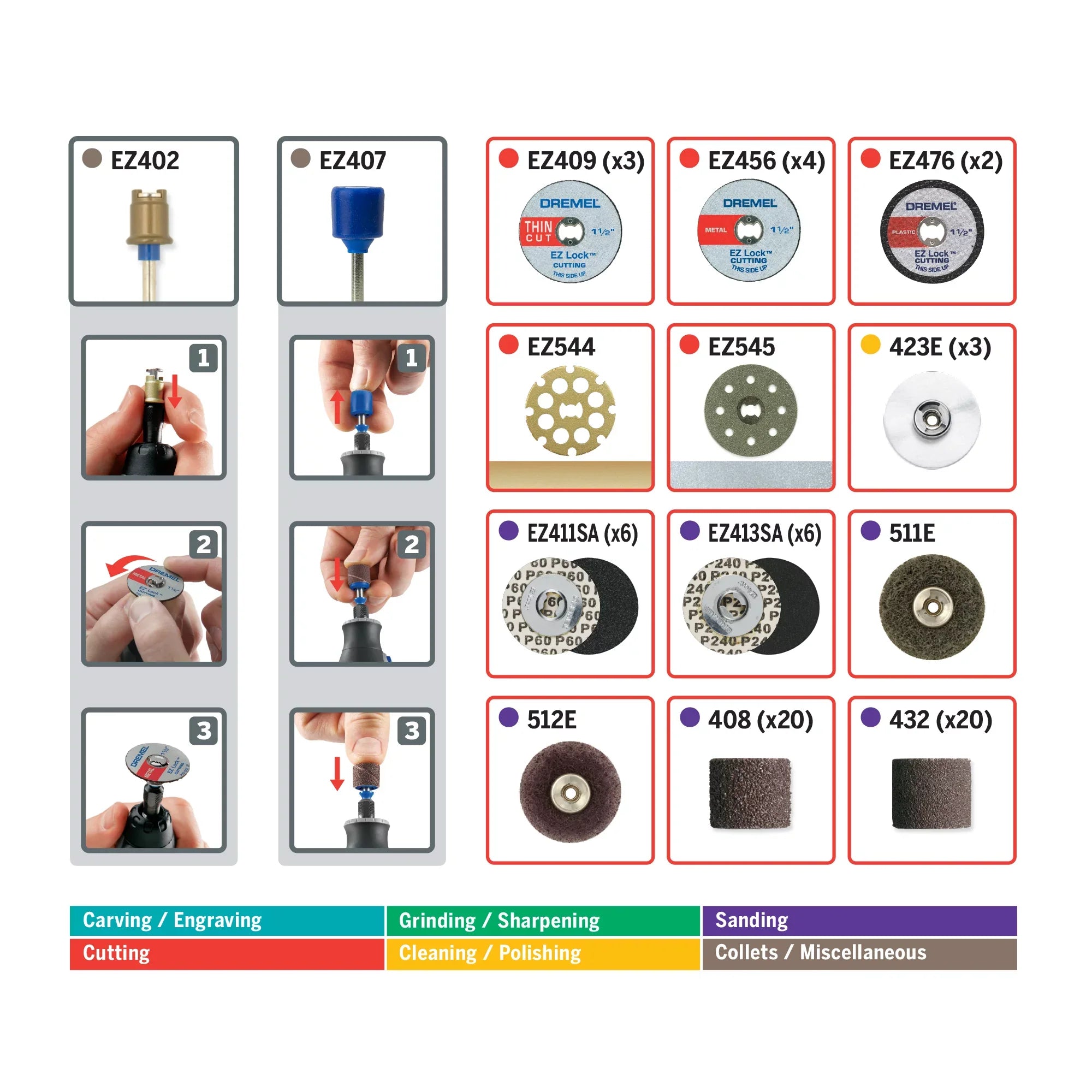 Storage for EZ725 Faster Sand EZ EZ-Lock Drum Rotary Cut, Tool EZ 70-Piece Changes, Accessories Accessory and Polish, Dremel Clean, Mandrels Kit, to All-Purpose Accessory and