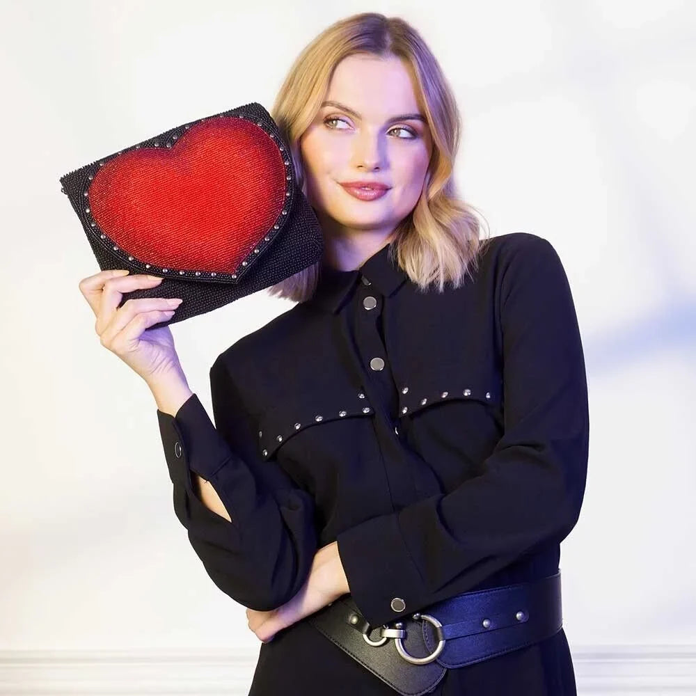 Black Frances Heart Clutch Beaded Crossbody Mary Big Handbag,