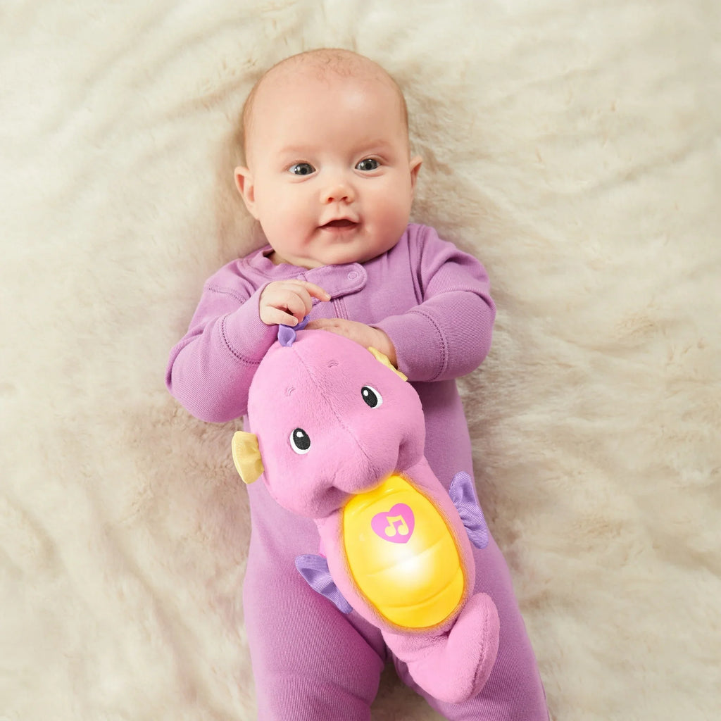 Pink Glow Fisher-Price Plush with Seahorse, Lights for & Ocean and Sounds Toy Soothe Baby Music,