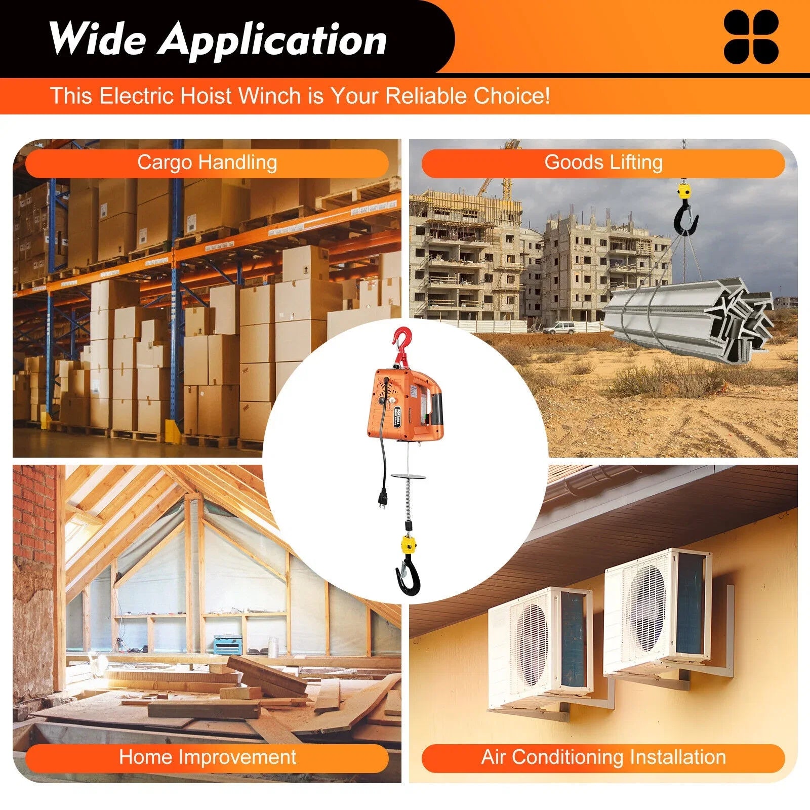 300kg/660 lbs Crane Winches W/ Electric Lift Hoist 3-in-1 Portable Remote Winch