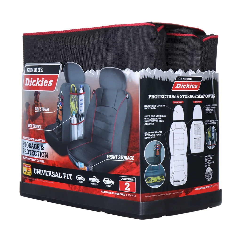 Piece Genuine 2 and Black Universal 43156WDI Storage with - Covers Front Red, Seat Car Dickies