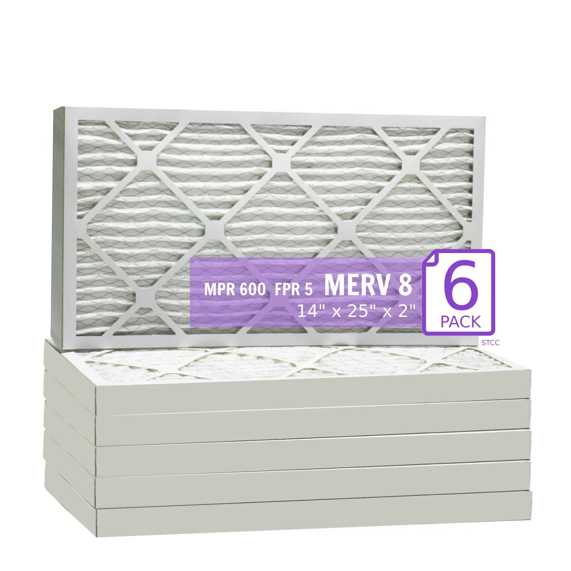 Pleated MERV Mechanical (6 Filter, 14x25x2, Purolator DMK80 Air 8, Pack) Extended Surface