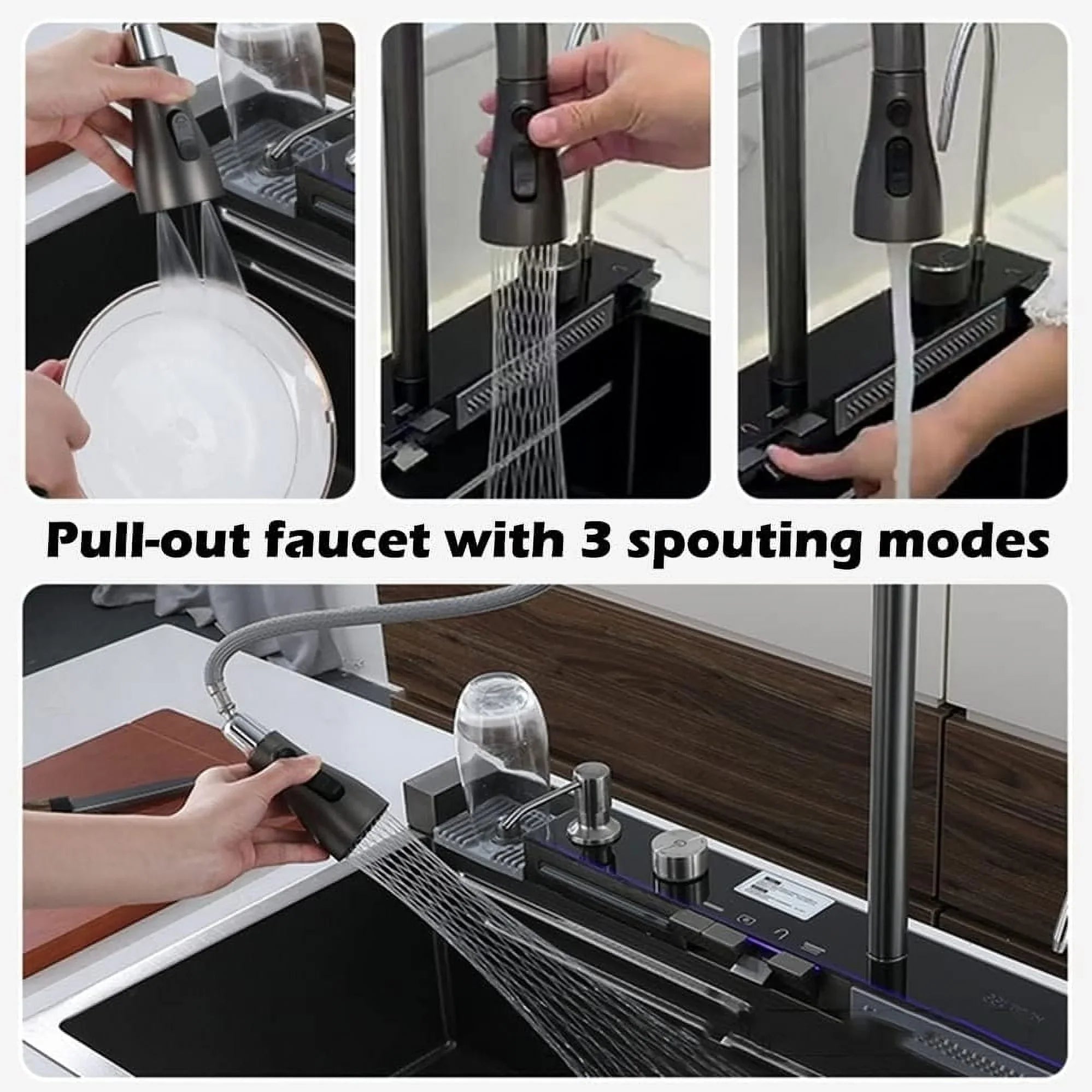 Sink SinkIntegrated with Household INCH Waterfall Pull-Out Flying Nano Rain Sink Set Black Tap 29.5