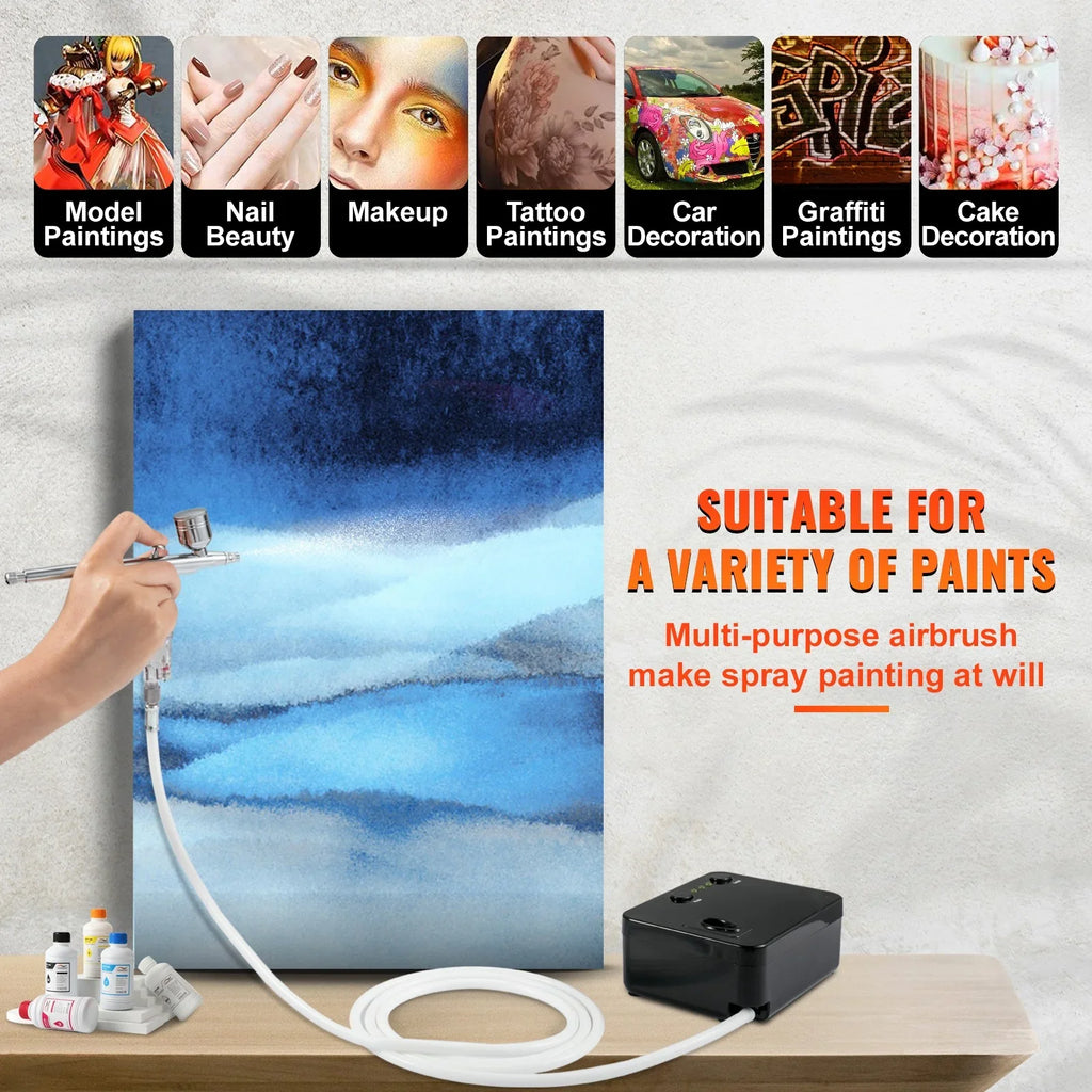 Nail Set Kit Airbrushes, BENTISM Portable Tattoo w/Multi-Purpose Kit, Compressor, Feed Art System Gravity Airbrushing Airbrush Makeup Cookie with Dual-Action Airbrush