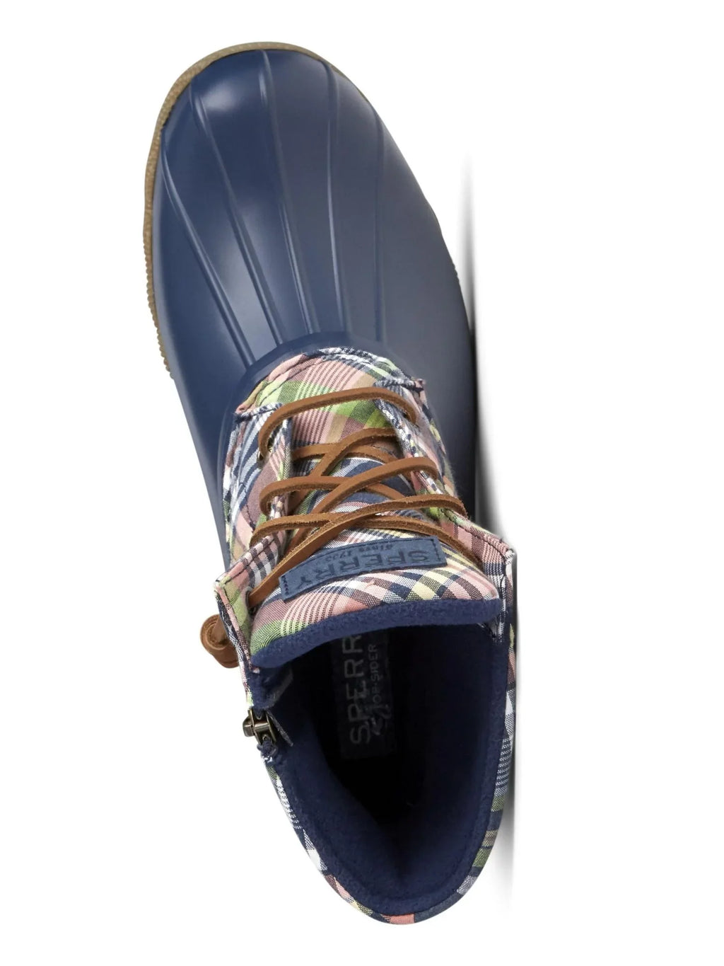 M Water SPERRY Block Round Zip-Up 8.5 Resistant Lace Toe Saltwater Non-Marking Womens Plaid Heel Blue Duck Boots
