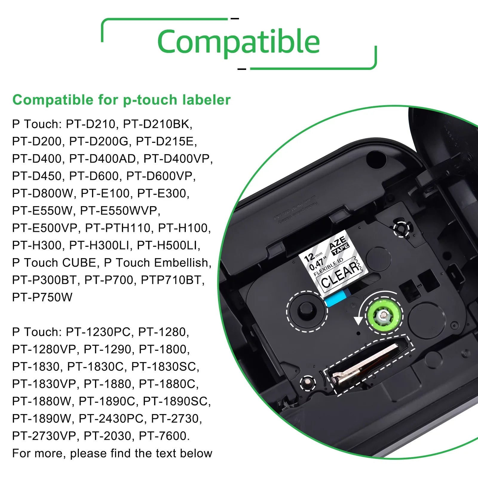 Flexible TZ-131 TZe Clear on 6PK Cable Label TZ ID 8m TZe-FX131 Compatible Tape for Wire TZe-131 12mm GREENCYCLE x Brother Black P-touch TZ-FX131