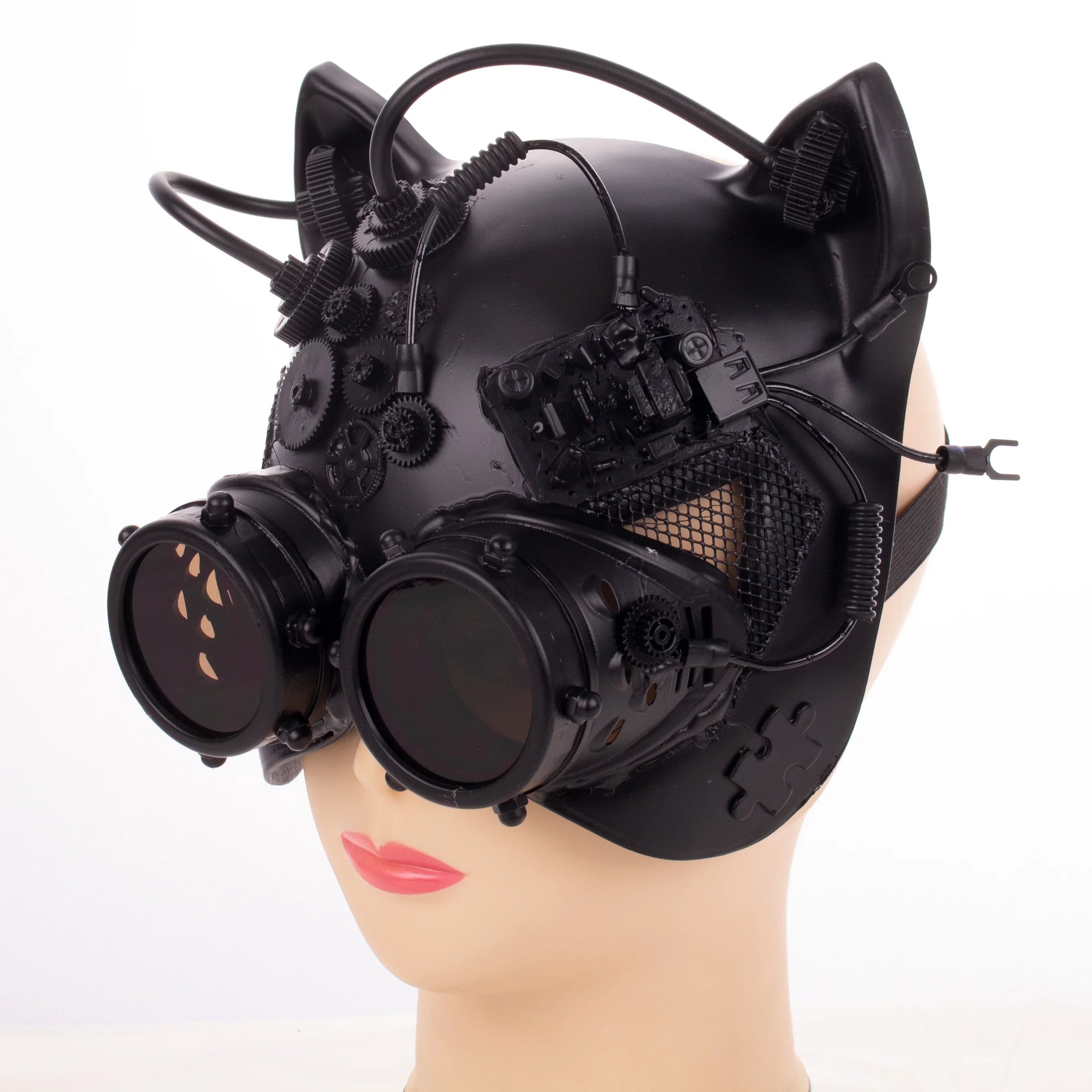 Half Costume Mask Masquerade Goggles Women's Steampunk with Kbw Cat Black Kitty