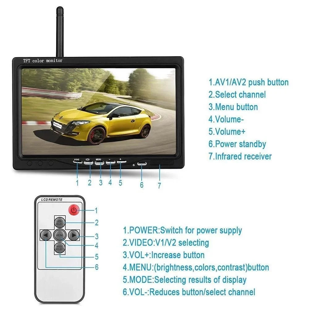 Monitor Vision RV for Wireless Trailer 7" View Cameras Waterproof Dual Bus Truck with Camera Backup Rear Parking Assistance Night