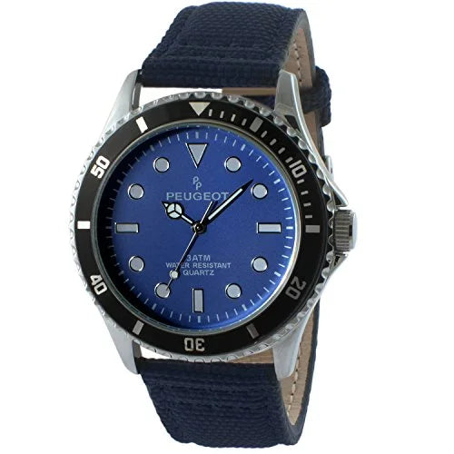 Strap Peugeot Bezel Men's Blue Dial Sports Canvas Watch