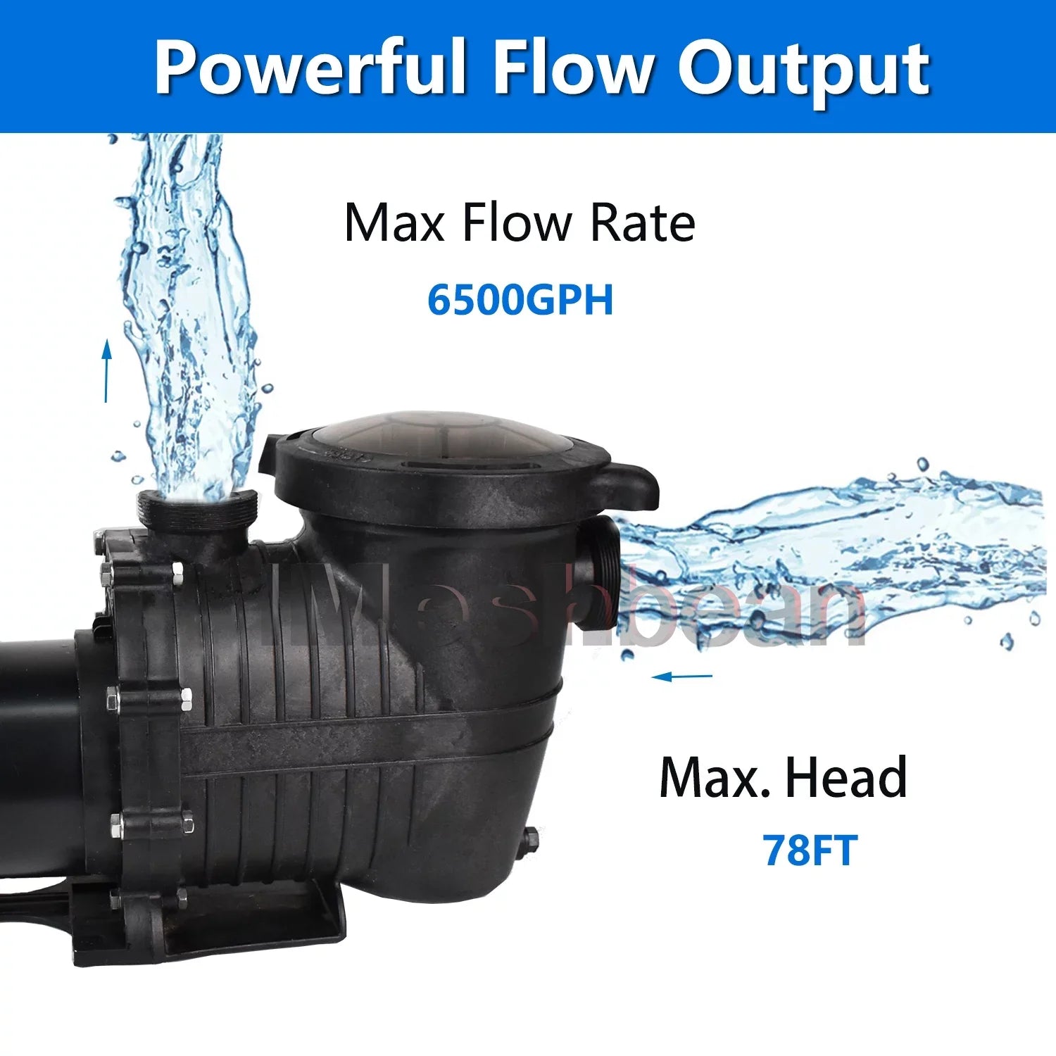 Pool Swimming w/ Head Above Inground Speed Ground, Pool 110V-230V, Single 2HP For 6500GPH, Ground Max & 78FT, Pools, Basket Connector Pump iMeshbean and Motor, NPT Pump Swimming Strainer Above