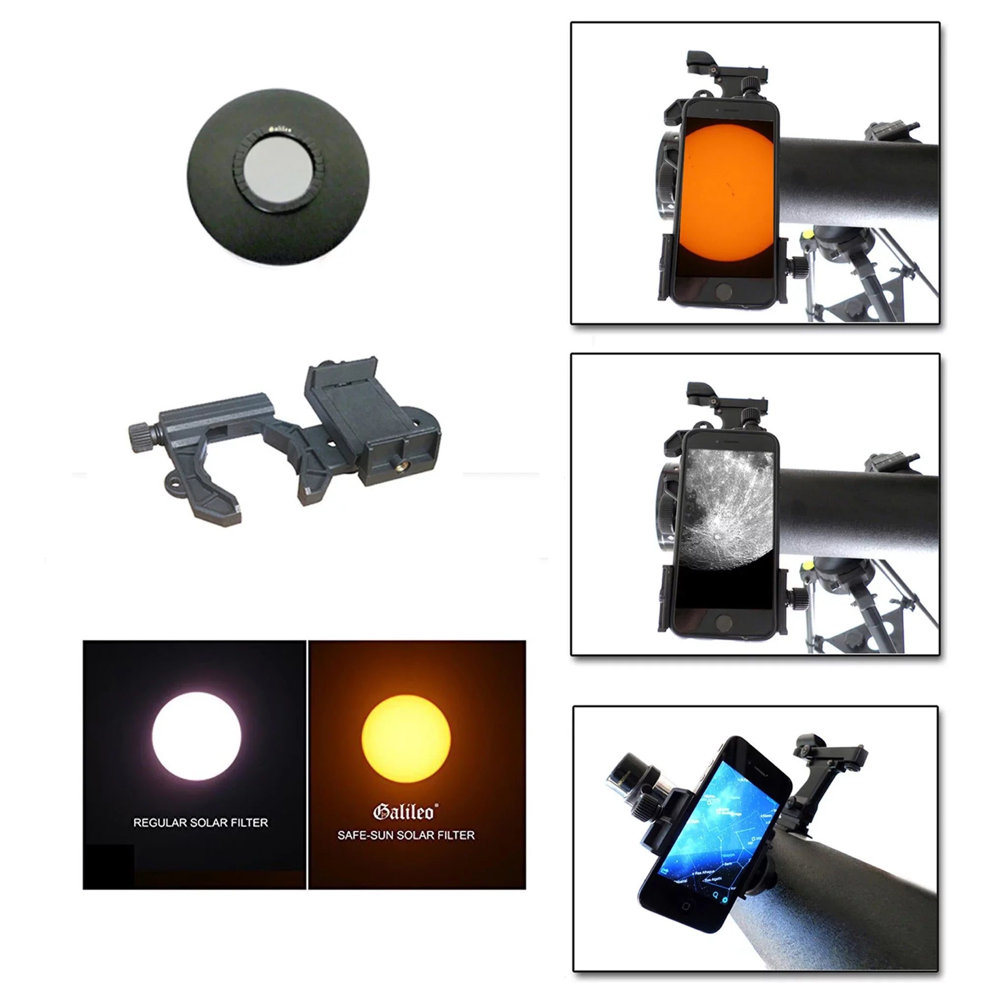 800mm with Cap Galileo 95mm x Astronomical Filter telescope Solar Smartphone Adapter and kit