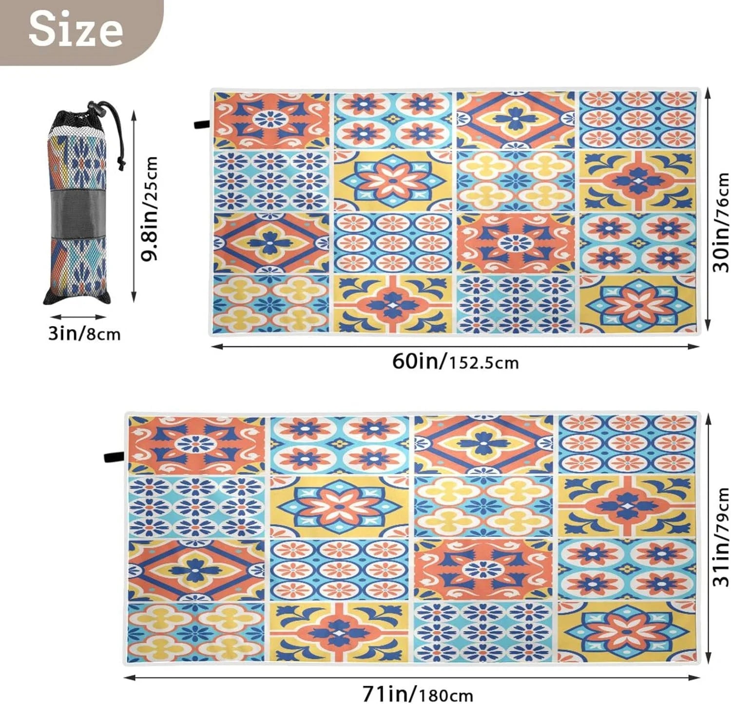 Free Thin Pool Towel, Towel Bestwell Sand Lightweight Shower Microfiber Dry Swim Style Towel Bath Multipurpose Towel Blanket, Talavera Tiles Oversized Mexican Quick 31”X71” Beach Yoga
