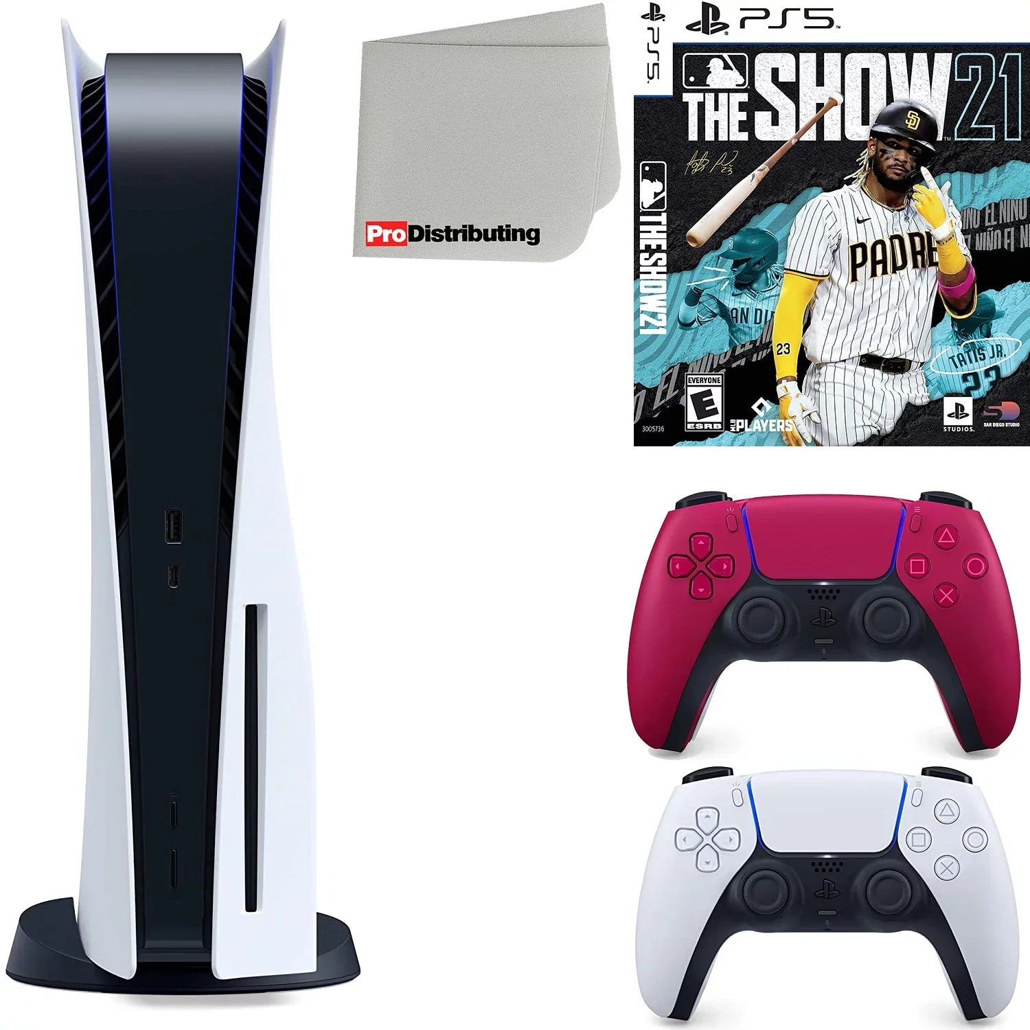 Bundle Version MLB Microfiber Sony The Disc) Cleaning Disc and PS5 Cloth 21 (Sony Show Cosmic with Extra Red Controller, Playstation 5