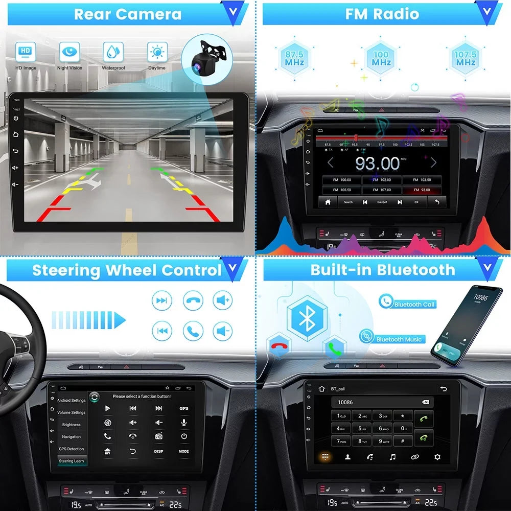 Auto FM for USB,AHD Podofo Toyota Radio Touchscreen 13 RAV4 Hifi Link Android GPS 10'' Car Backup WIFI Carplay Stereo Wireless Mirror Android Camera Bluetooth 2+64G 2007-2011