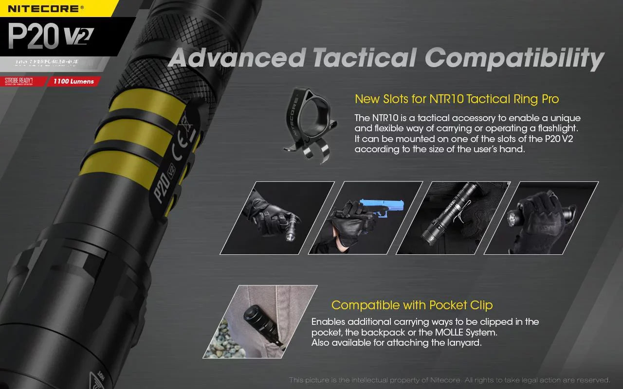 Combo: Eco-Sensa CR123A Free Nitecore V6 Lumens Batteries CREE - - Battery, 1100 Tactical Charger D2 V2 w/NL189 +2x Flashlight LED XP-L2 P20