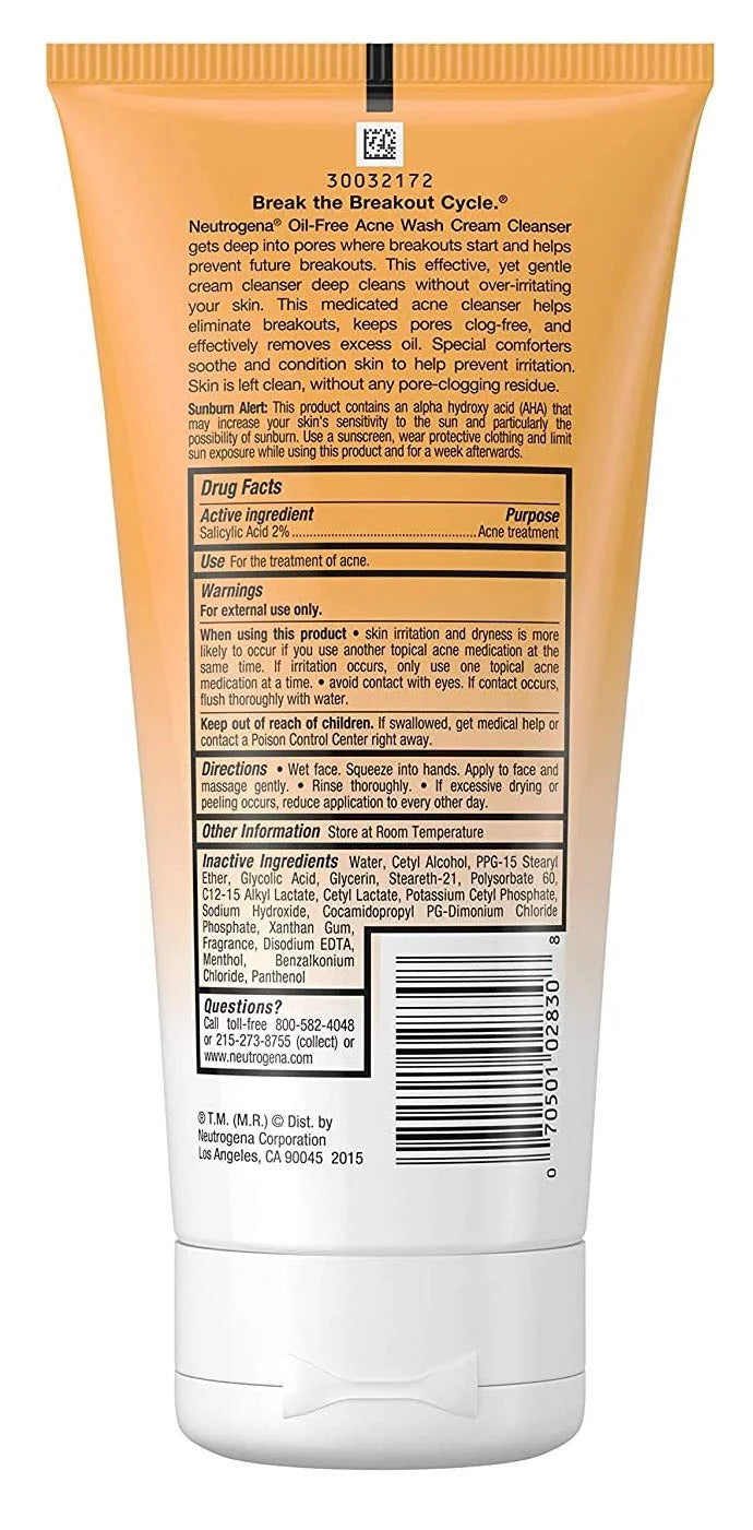 Cream 6.7 Of (Pack Neutrogena Ounce Cleanser Acne (200Ml) 3) Wash