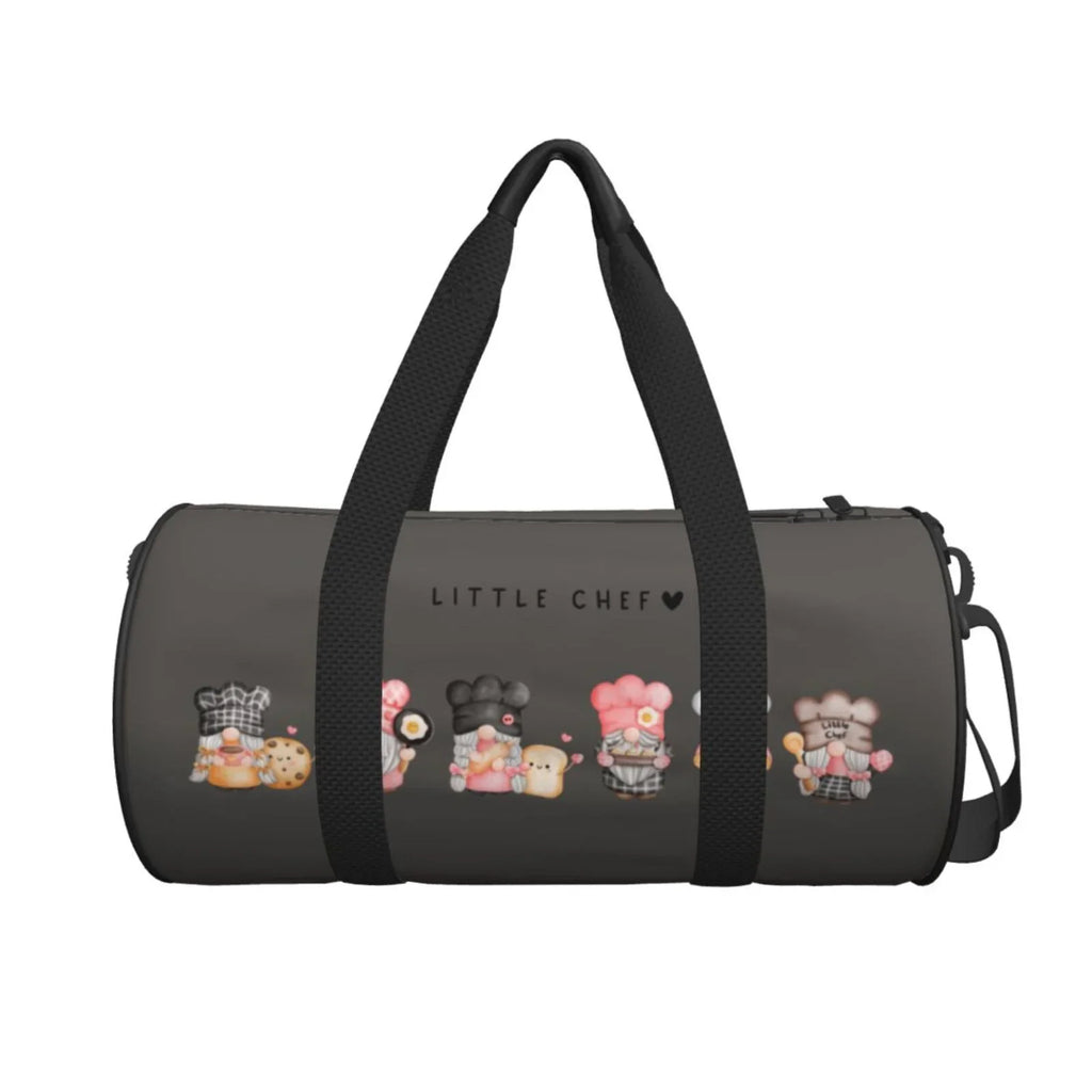 Sports Travel Bag Cylinder Baker Luggage Bag Compartment Pocket Capacity Bag Waterproof with Gnome and Coaee Large Gym