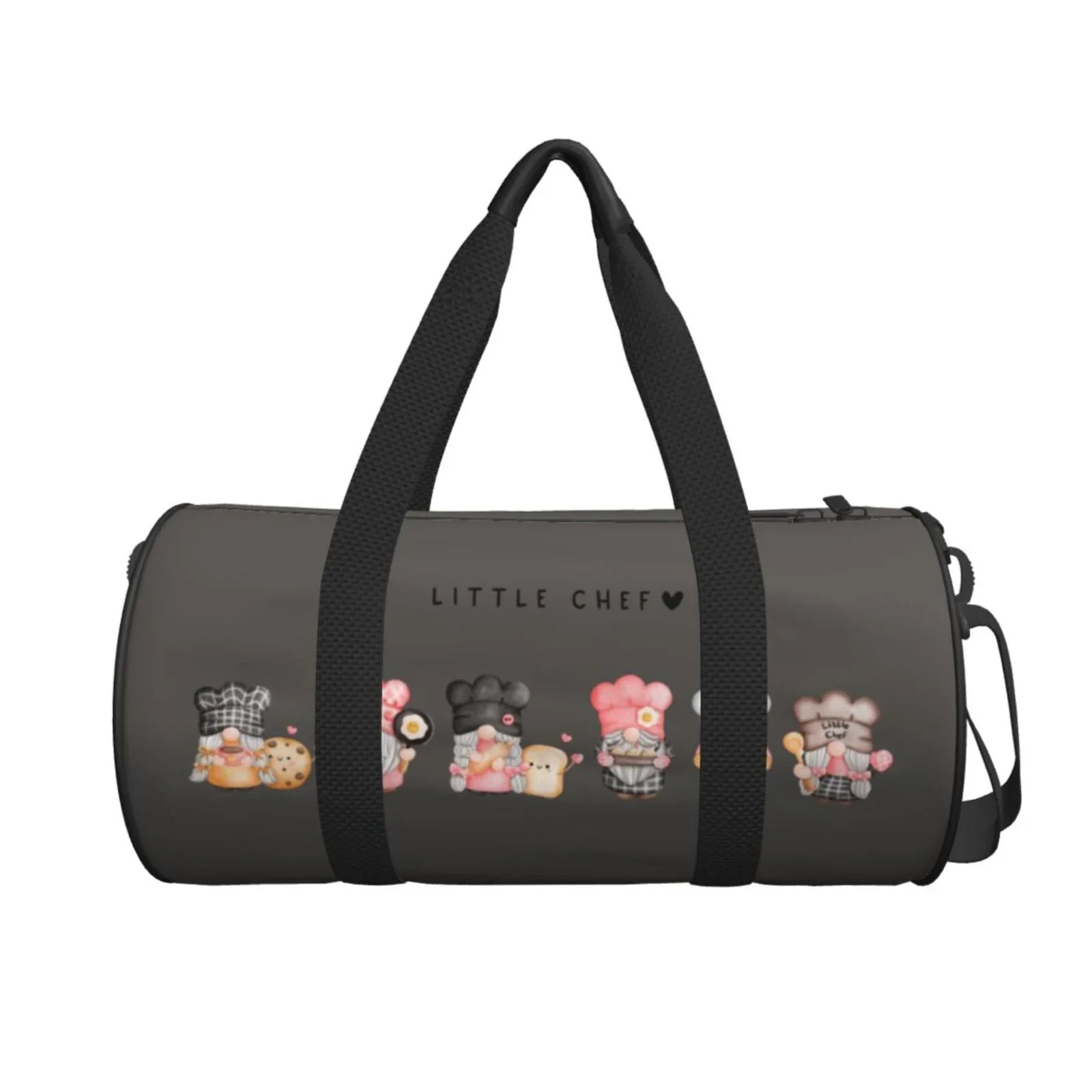 Sports Travel Bag Cylinder Baker Luggage Bag Compartment Pocket Capacity Bag Waterproof with Gnome and Coaee Large Gym