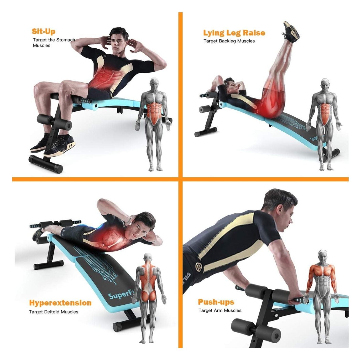 3 Handle Sit Up Bench Equipment , Gym, Sit-up with Settings for Home Workout Height Ab Adjustable Bench Reverse for for