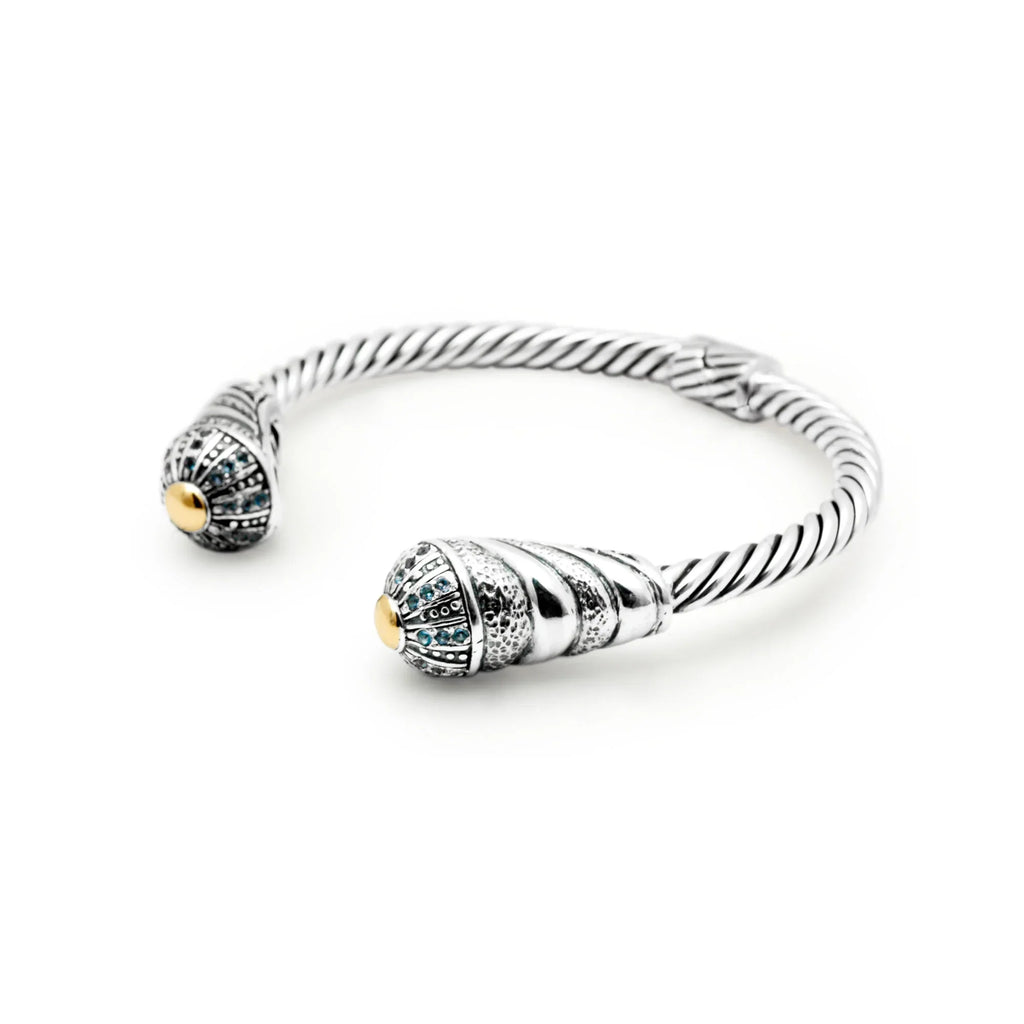 Silver cuff bracelet, Setting 18K Deni Pave cable Gold Blue Jewelry & Topaz