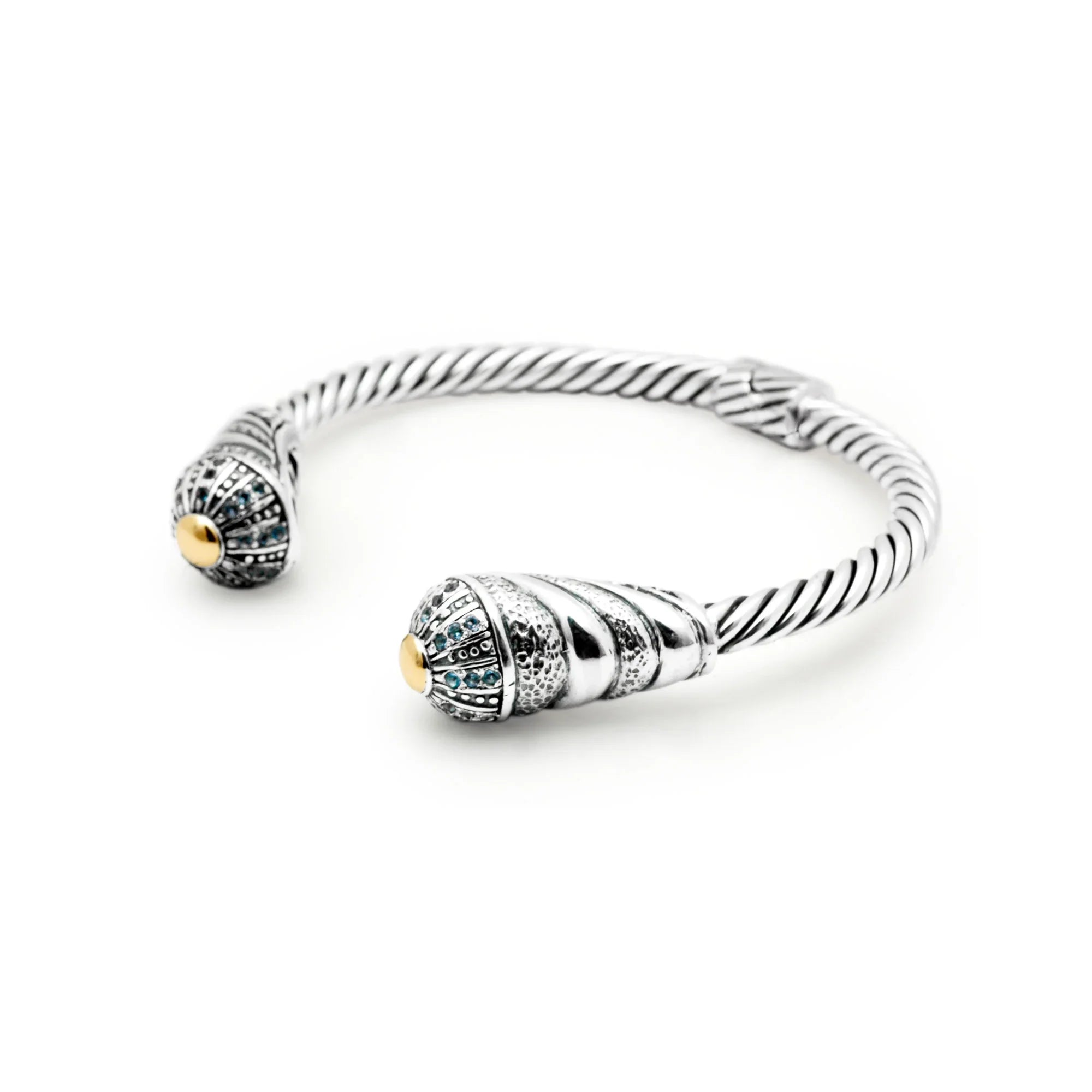 Silver cuff bracelet, Setting 18K Deni Pave cable Gold Blue Jewelry & Topaz