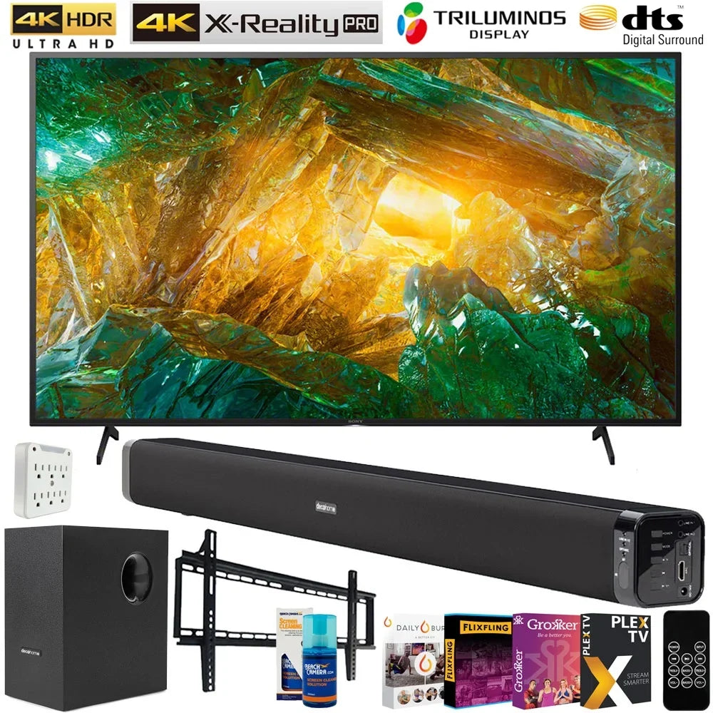 Mount, Cleaner 4K Deco Essentials TV Gear Adapter, with Smart and 6-Outlet LED Sony XBR43X800H Subwoofer, (2020) Screen 60W Surge Bundle Soundbar TV 43-inch 2020 X800H UHD with Wall