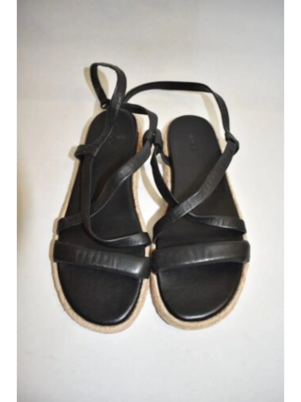 Espadrille Black M 9 Womens VINCE. Toe Smith Round Strappy Ankle Shoes Adjustable Strap