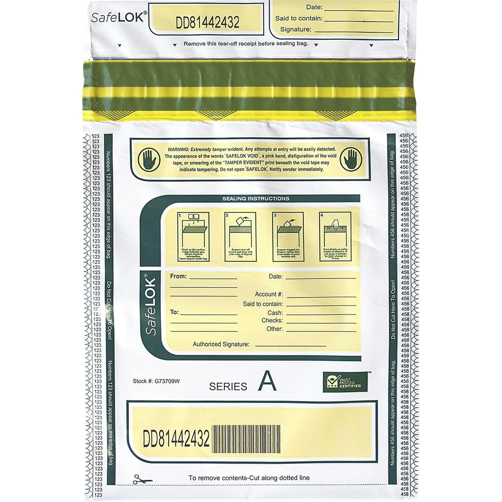 100 Bags, SafeLOK Tamper-Evident White CNK585089, / Pack, Deposit ControlTek,