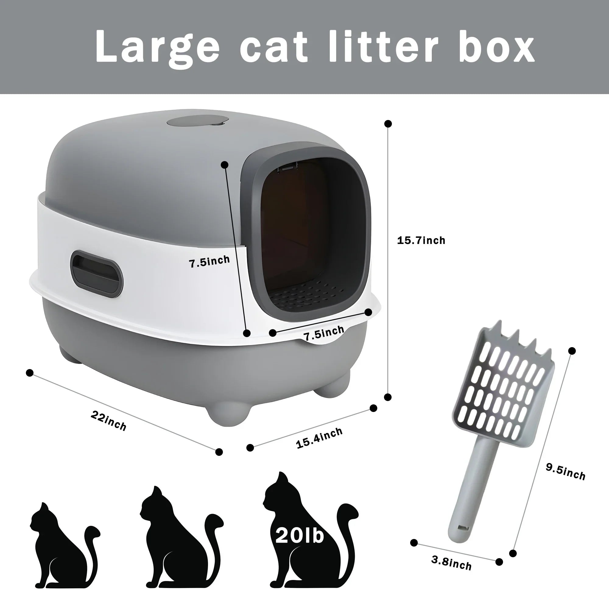 Litter Litter Cat Control,Jumbo Enclosed Hooded,Gray,Door EOIVSH Smelly Box,Pets Cat Large Isolate Boxes,Odor