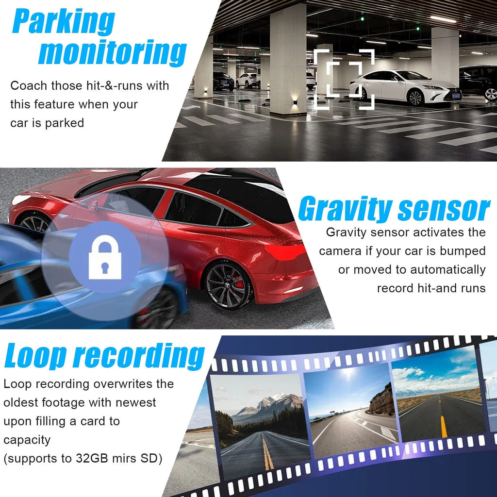 Rear DVR Car HD Lens Recorder Camera Cam Front 1080P View 2 G-Sensor Video Dash