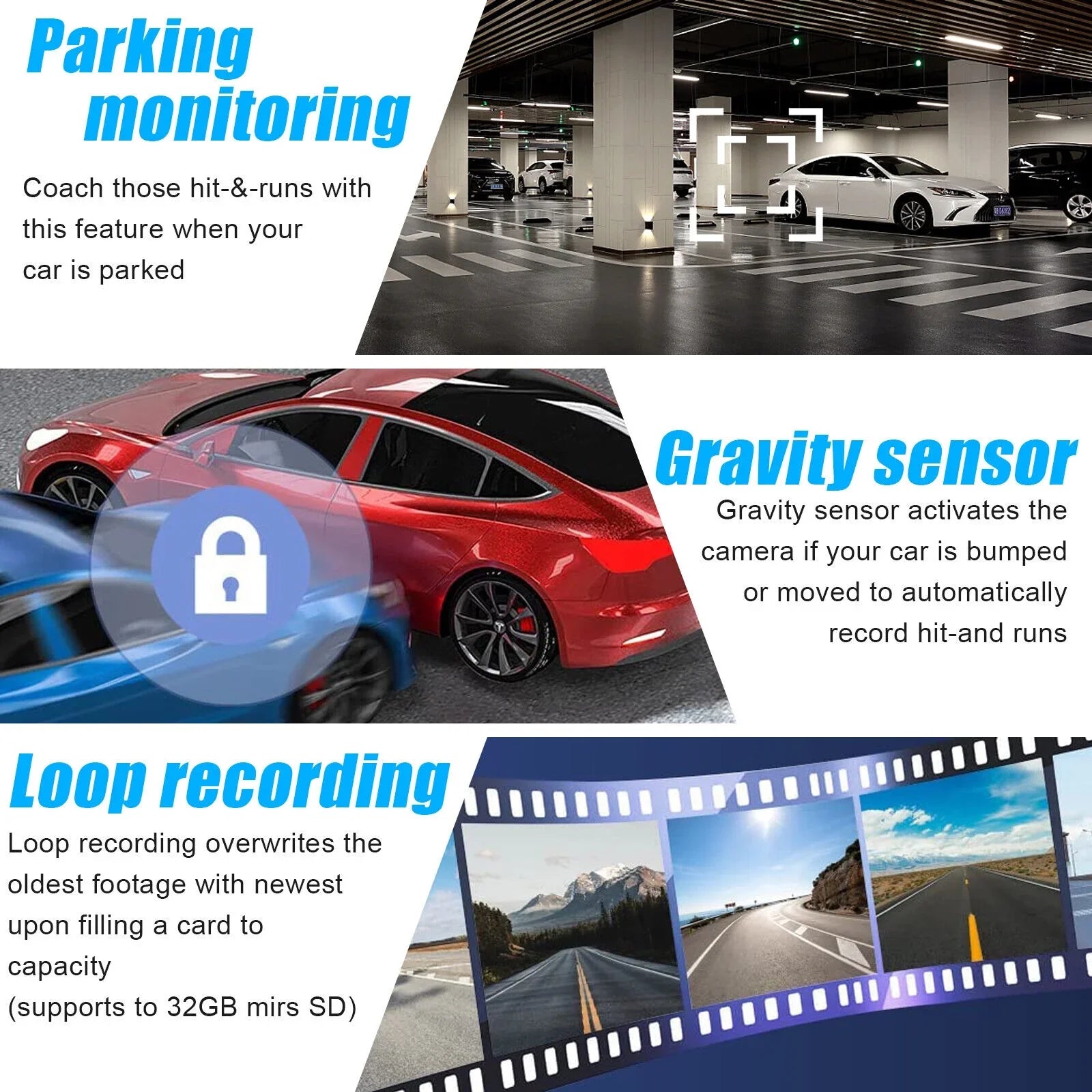 Rear DVR Car HD Lens Recorder Camera Cam Front 1080P View 2 G-Sensor Video Dash