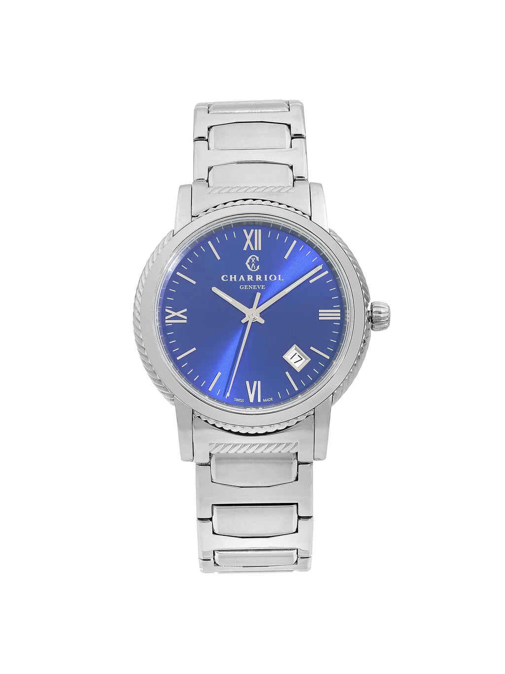 Watch Quartz Steel P40S2.930.002 Mens 40mm Blue Charriol Stainless Parisii Dial