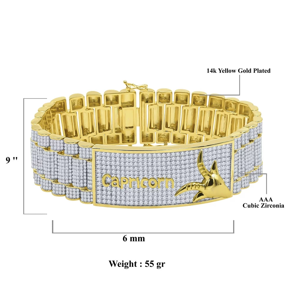 Simulated Capricorn Yellow Diamond Astrology Bracelet Tone Horoscope Gold Zodiac 8.5'' Sign Mens 14K Horse