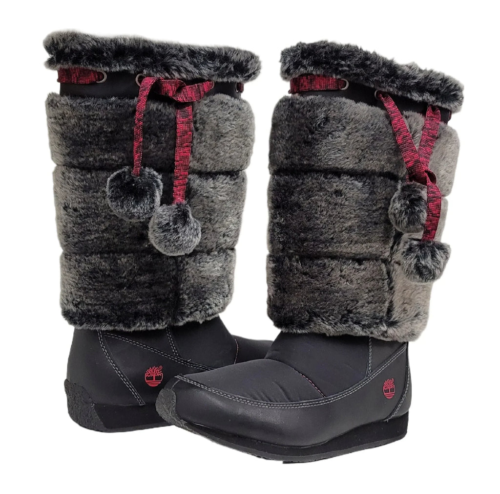 Boot Tall Kid Timberland size 4.5 Winterberry Black Fur Junior 59994 US Big Medium