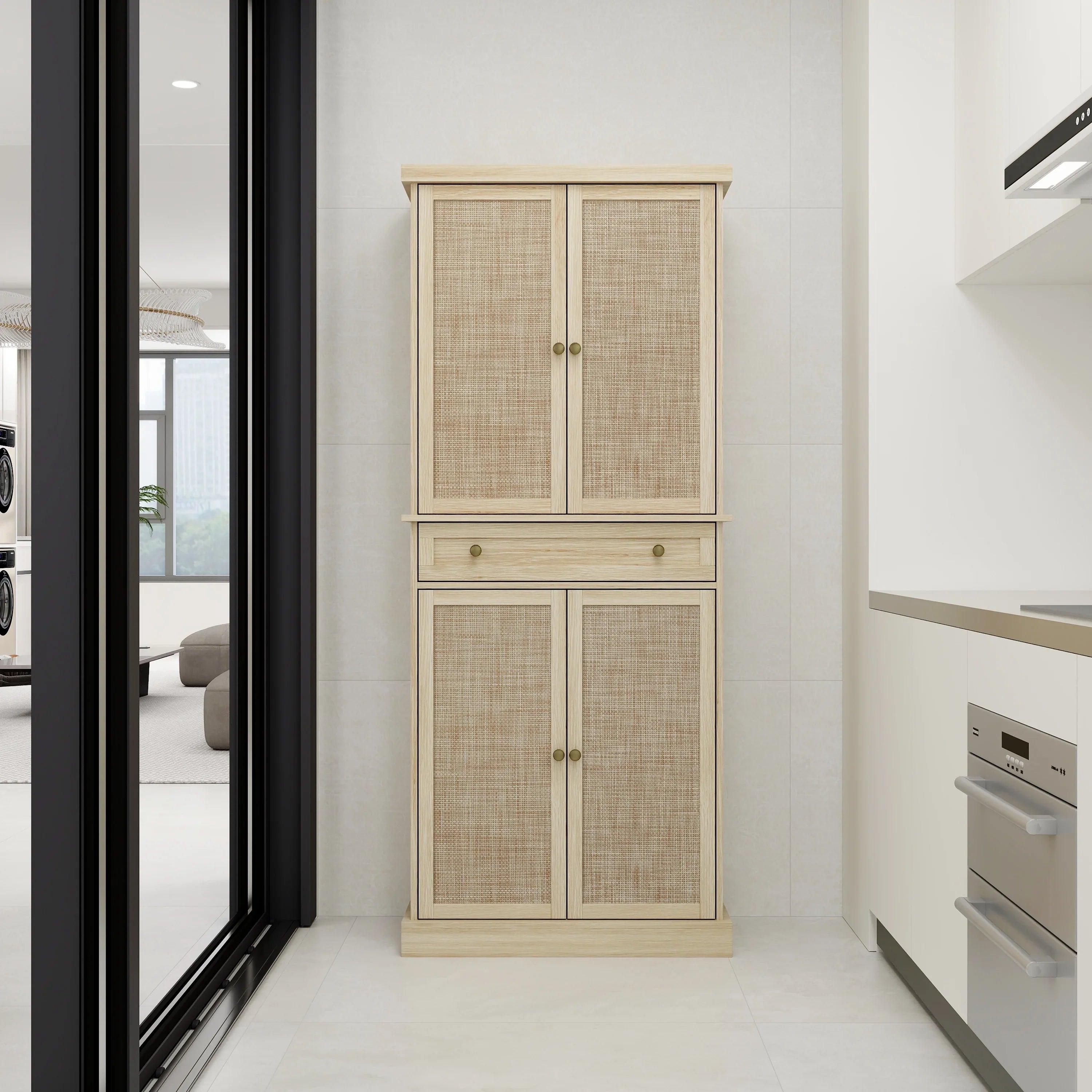 Cabinet Storage Cabinet with Door Inner Shelves, Adjustable 1 4 4 with Drawer,