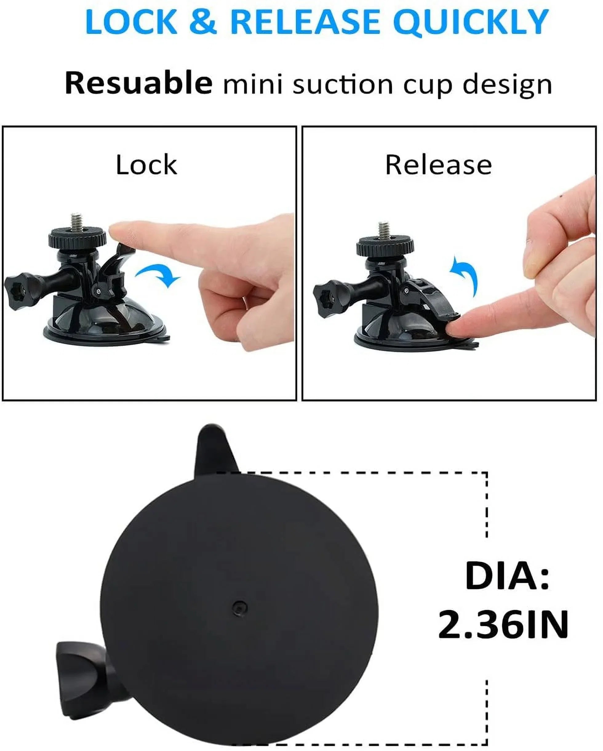 Car 1/4 Mount for GoPro Thread 9/8/7/6/5/4/3+/3/2/1 Apply Camera Hero Windshield