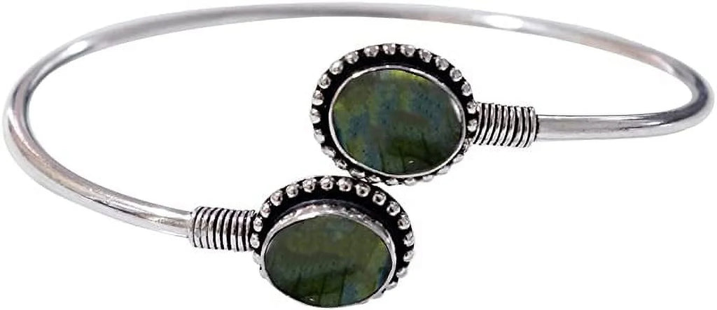 labradorite Bracelet Women, Modern Bohemian Tribal Plated Bracelet, Natural Handmade Party Boho Designer Design Fashion Silver Gemstone Jewellery For Cuff