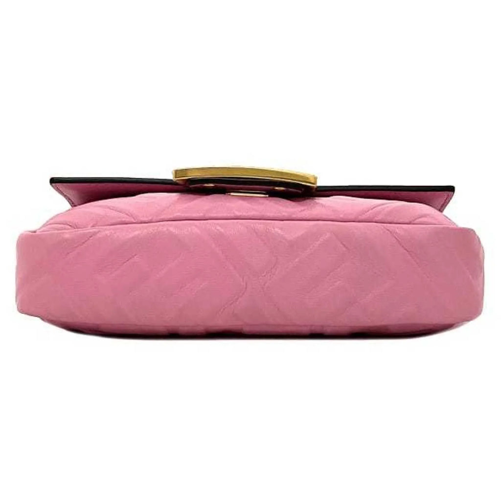 Pink FF Baguette Pre-Owned Chain FENDI Small 8BS017 Leather Shoulder (Like GP Embossed Ladies New) Gold Fendi Bag