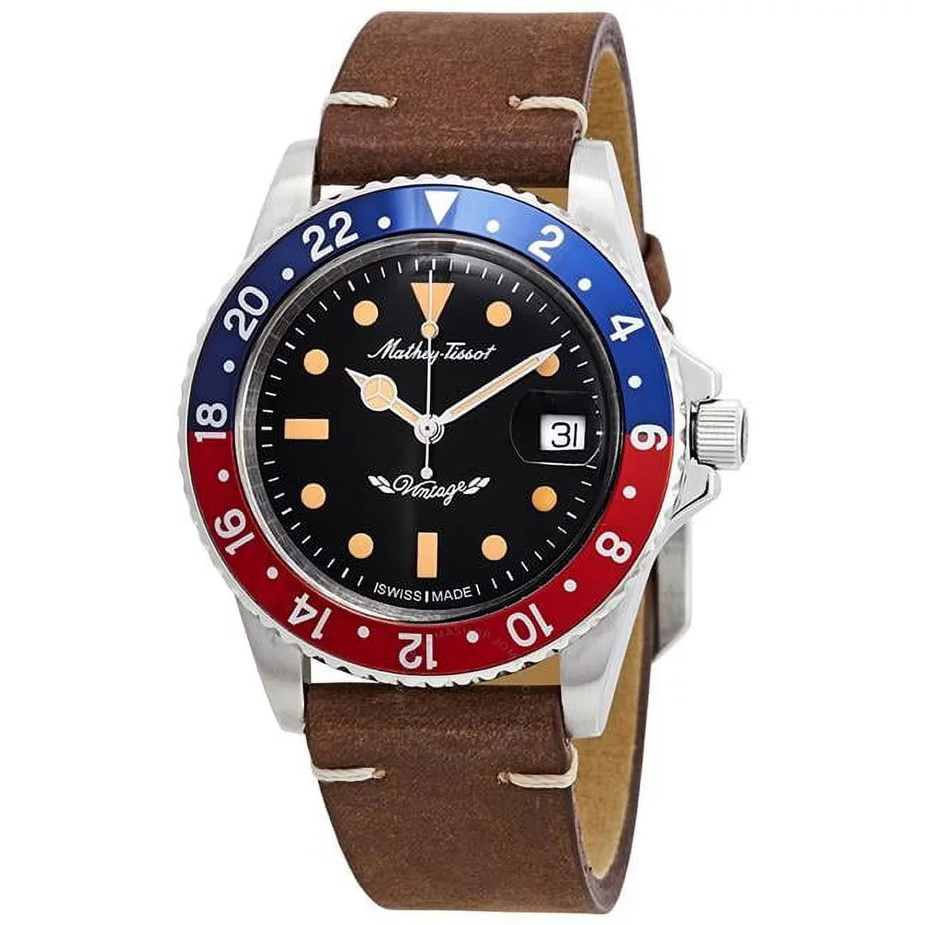 Dial Vintage Mens Watch, 100M Automatic Adult Leather - Black Strap Black