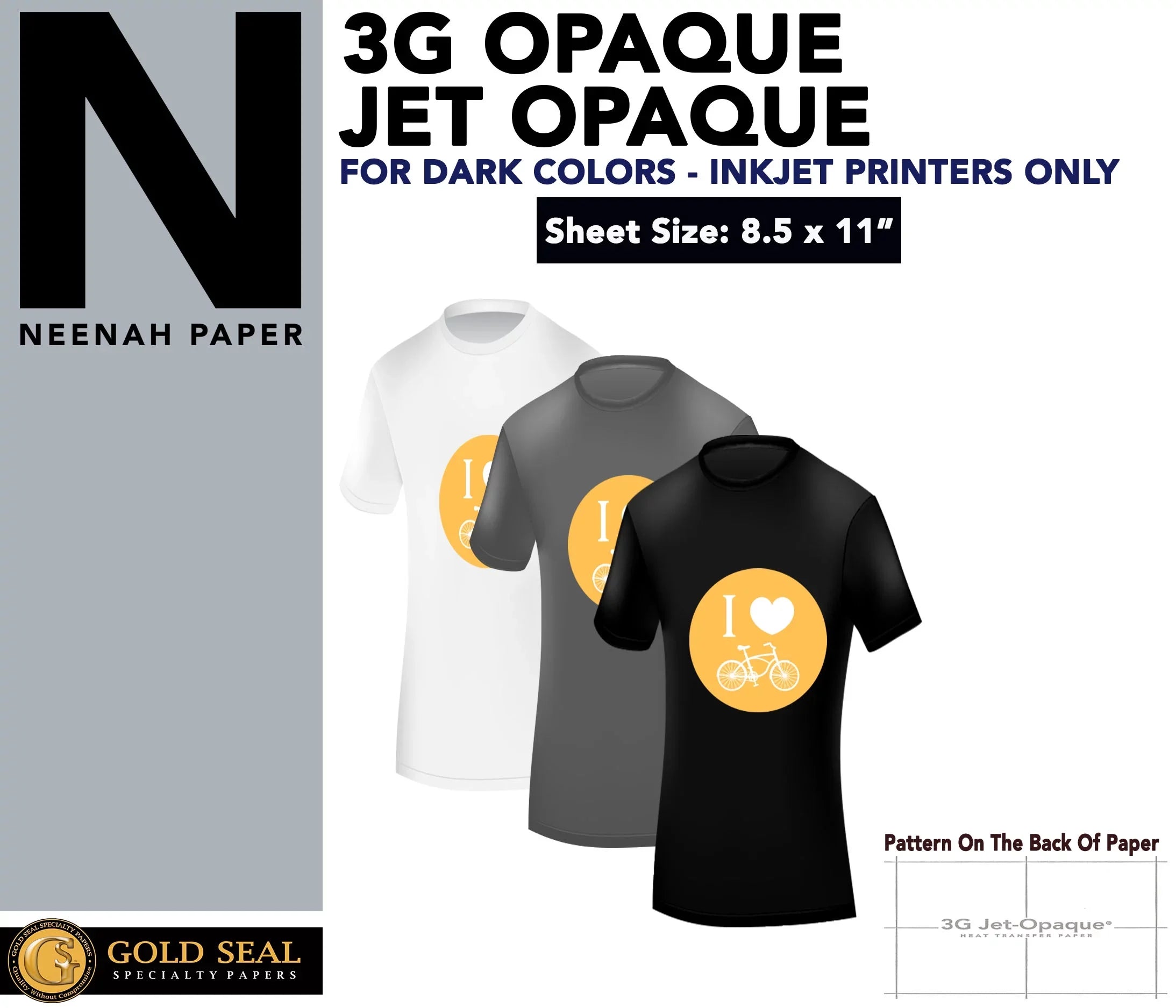 CUSTOM PACK IRON HEAT PAPER x ON 3G TRANSFER 8.5 SHEETS OPAQUE JET 11" 100