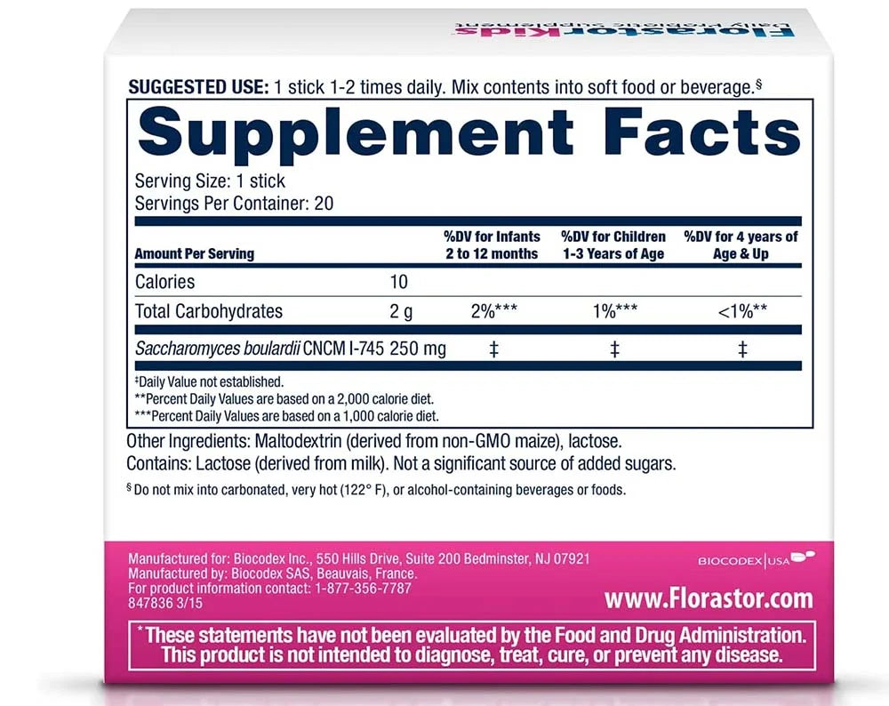 mg; (250 Girls 20 Boys for Probiotic Supplements Florastor and Sachets) Daily Kids