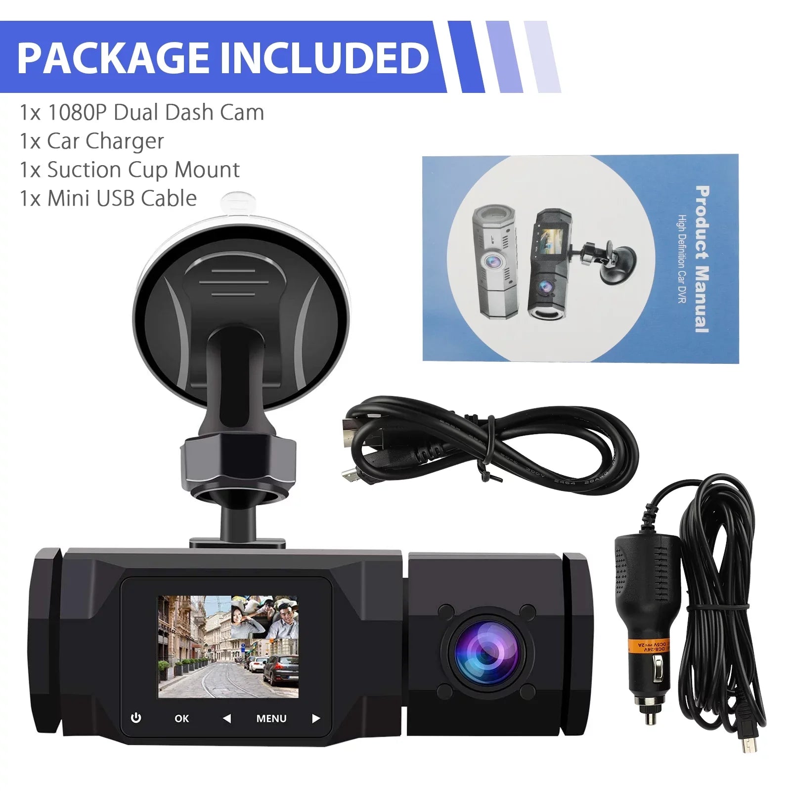 for 1080P Dual Recorder Car, Interior Parking Cam, Dash G-Sensor, Front Dual TSV Dash IR FHD Driving Taxi Loop Camera Mode Recording, with Dashcam, Vision Night