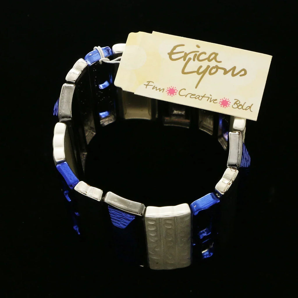 Blue Silver-Tone Erica Designer Stretch-Bracelet Lyons &
