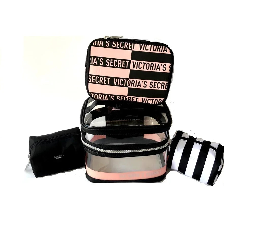 Pink Set Cosmetic for 1 Clear & New Case Victoria's Tote 4 Secret 4 Women Train Travel Piece in
