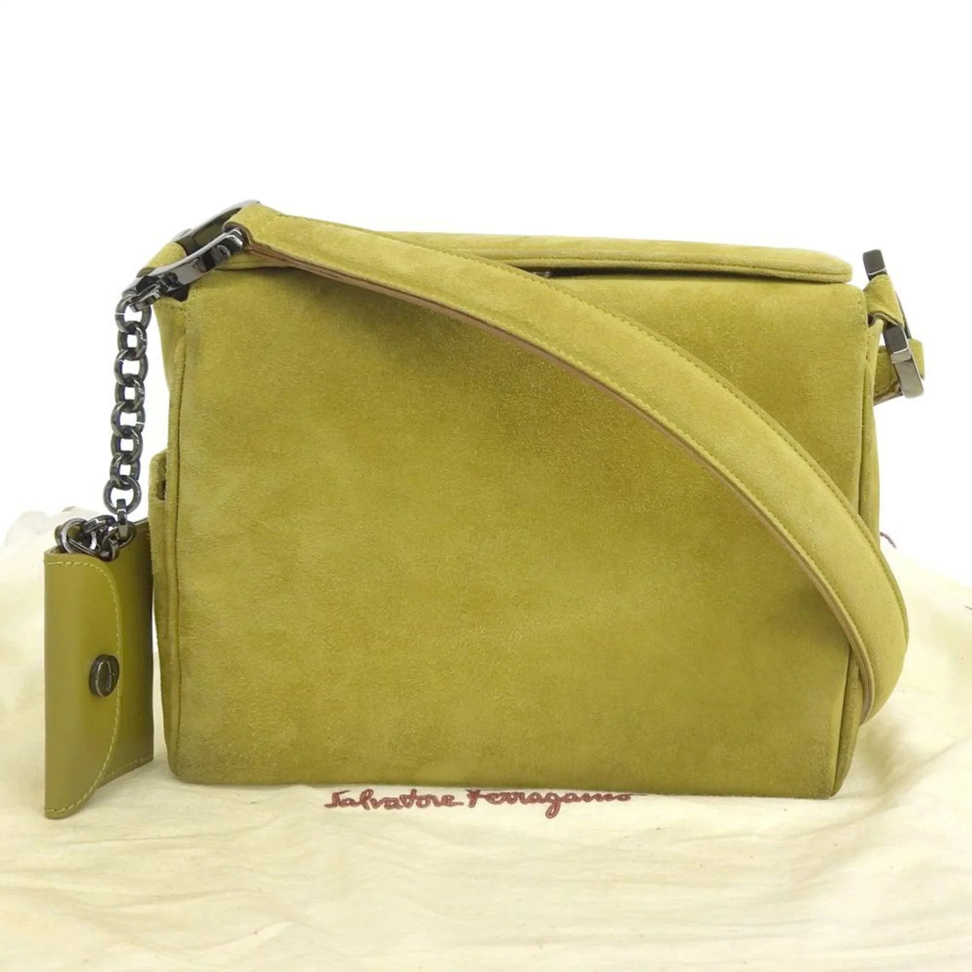 Suede Ferragamo Green SALVATORE Bag Pre-Owned BC217651 (Good) Shoulder FERRAGAMO Gancini Salvatore One