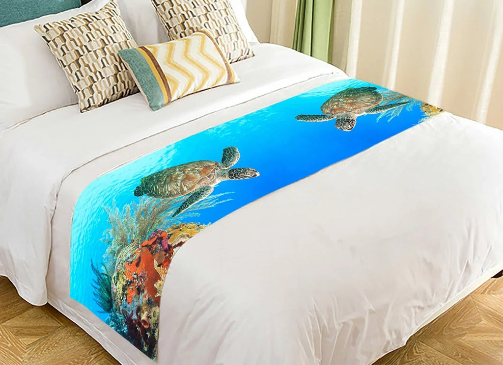 Runners Bed Runner, Scarves Sea 20x95 Coral inch Reef Underwater Ocean Decoration and Turtle Bed GCKG World Bed