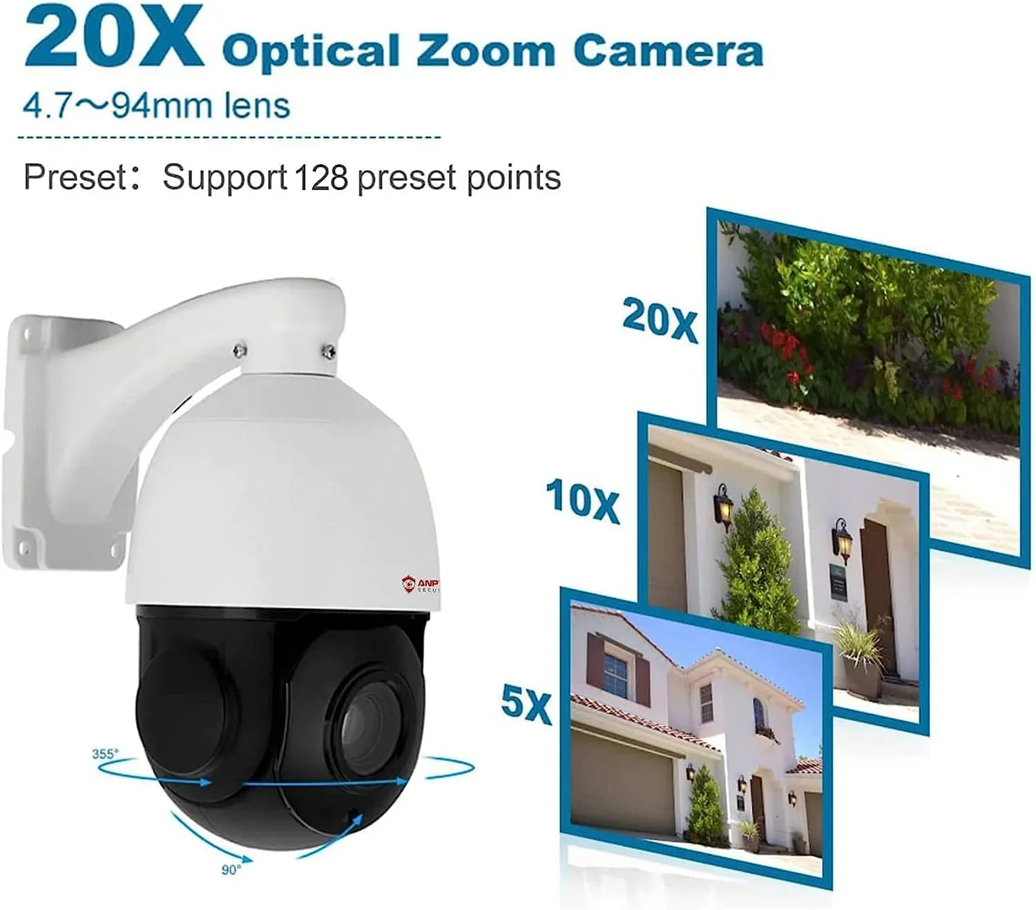 Pan with 360°/Tilt IP Outdoor Vehicle Indoor 90°, IP Vision, PTZ Mic/Audio, IR Night Optical Zoom, Camera PTZ 8MP Metal, Waterproof Camera Surveillance Anpviz IP66 Detection, PoE Person 20X Security