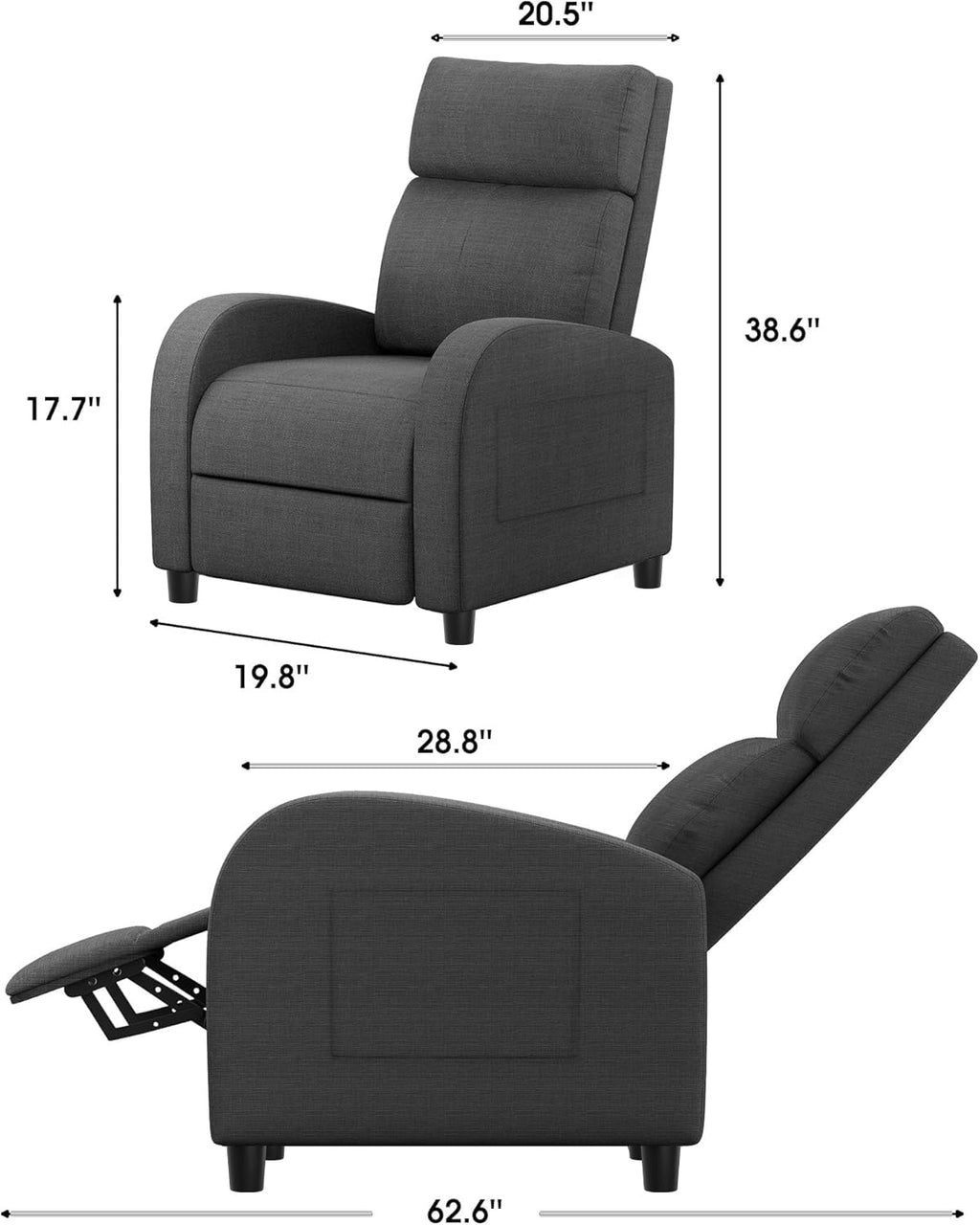 Homall Recliner Chair, Recliner Sofa PU Leather for Adults, Black Recliners