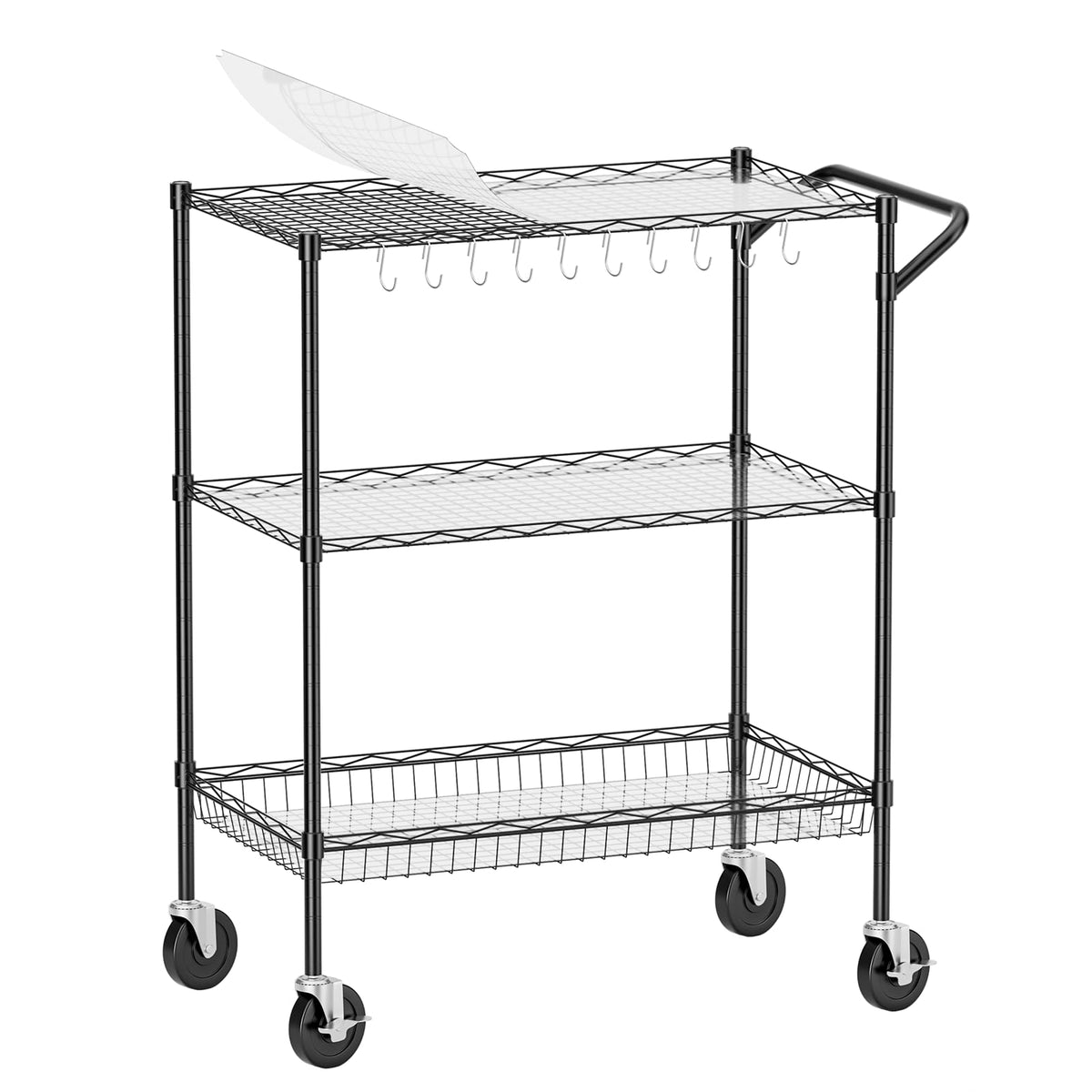3-Tier Kitchen Storage Cart with Wheels, Rolling Utility Cart
