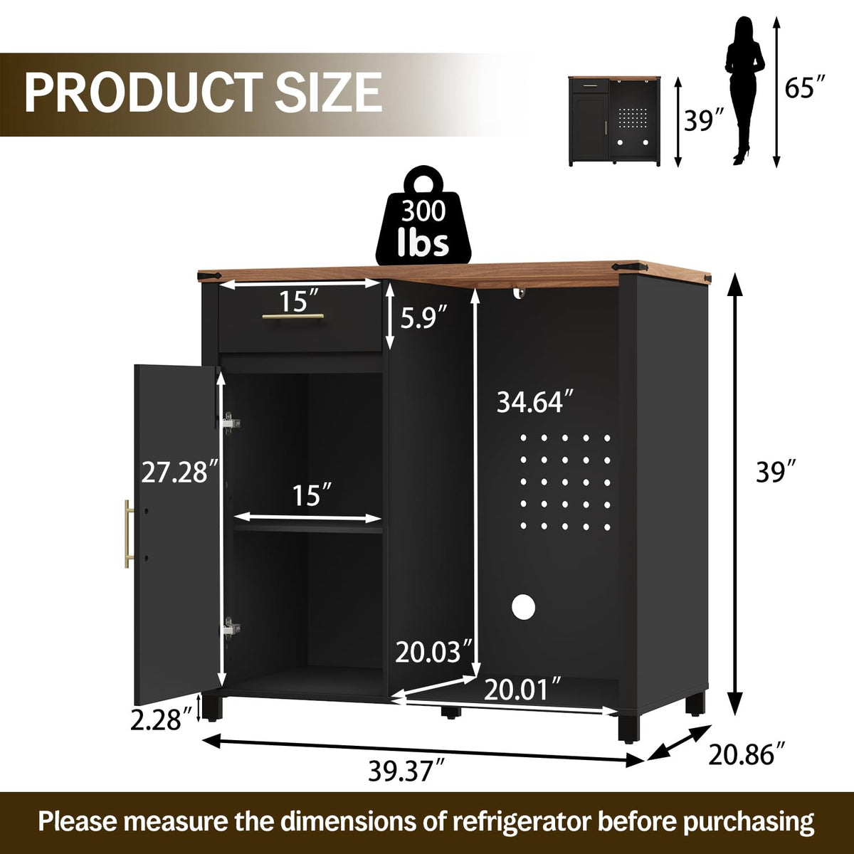 Tornivk 53" Large Coffee Bar Cabinet with Fridge Space, Black